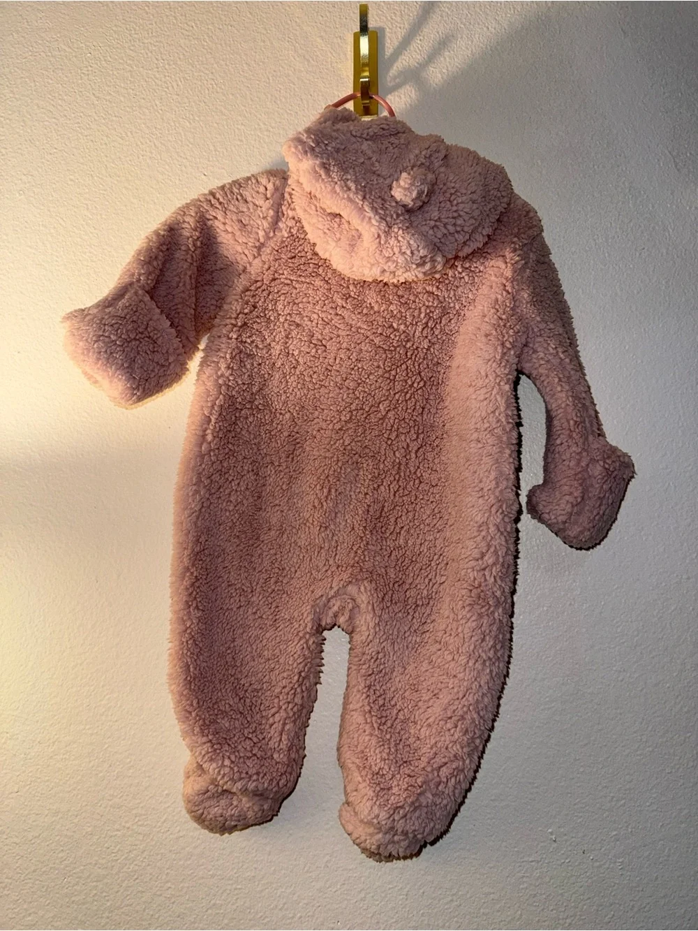 BABY GAP Plush Hooded Footie One-Piece in Dusty Pink